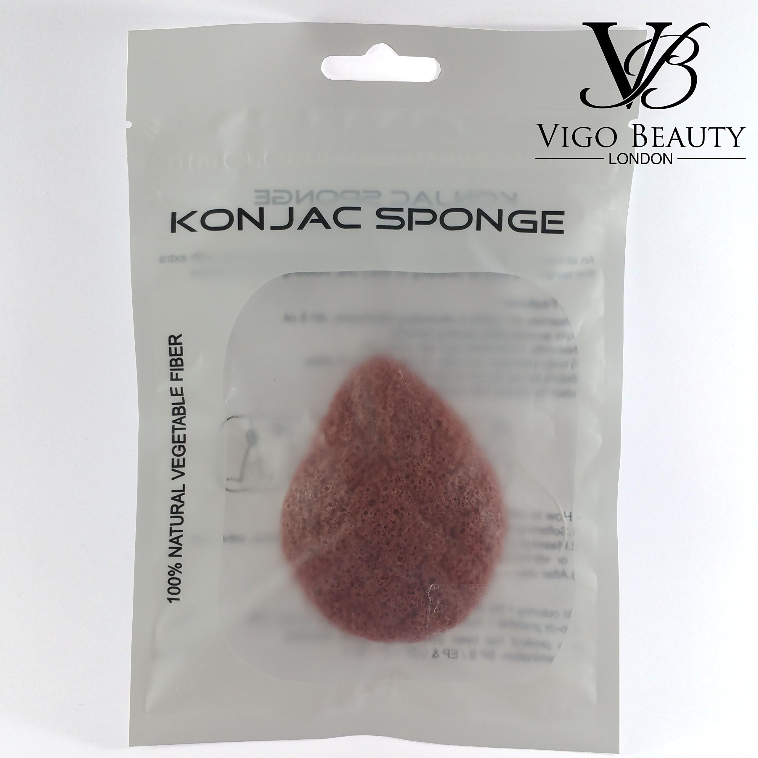 Vigo Beauty - Pure Konjac Sponge with French Red Clay - Teardrop Shaped Facial Konjac Sponge for Normal to Oily Skin - Natural Biodegradable Exfoliation Sponge