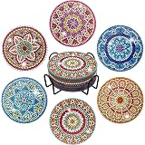 Clendo 8-Piece Bohemian Style Diamond Painting Coaster Kit - Abstract Landscape Art For Beginners With Holder - View #5