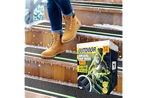 THUNDER GRIP Grip Tape for Stairs 30" x 6" - 12-Pack Glow in The Dark Outdoor Stair Treads Non-Slip Weather Resistant - Anti Slip Tape for Exterior Wooden Steps - Waterproof 80-Grit Adhesive Treads