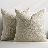 GRASiMOSY Throw Pillow Covers 20 x 20 Inch Set of 2, Beige Decorative Accent Solid Boucle Textured Pillow Cover, Cozy Neutral Cushion Pillow Cases for Living Room, Sofa, Chair, Bedroom, Home Decor