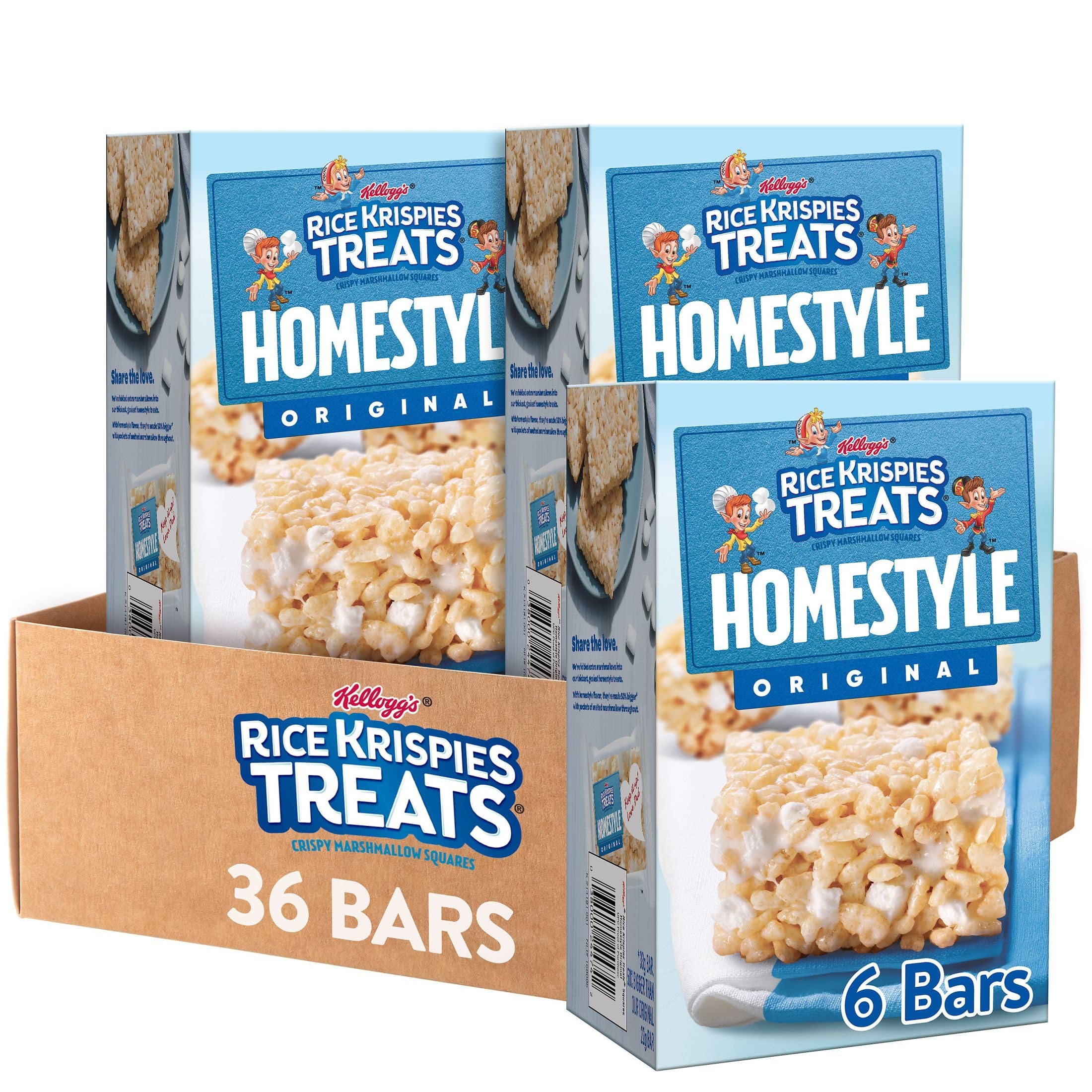 Photo 1 of ***(EXP: SEPTEMBER, 8TH 2025) NONREFUNDABLE***4 PACK OF Rice Krispies Treats Homestyle Marshmallow Snack Bars, Kids Snacks, School Lunch, Original (6 Boxes, 36 Bars)