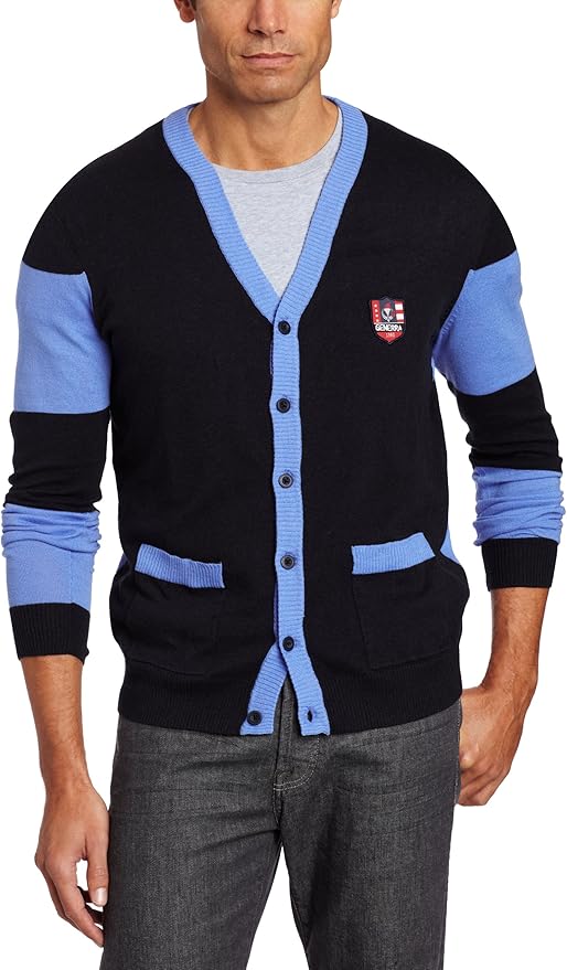 Generra Men's Color Block Cardigan Sweater, Deep Sea/Charming, Medium