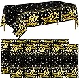 durony 2 Pack 60th Birthday Tablecloth Table Cover Plastic Black Gold Happy Tablecloth Waterproof Rectangular Table Cloth Cover for Indoor or Outdoor Parties Birthday