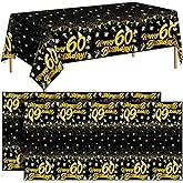 durony 2 Pack 60th Birthday Tablecloth Table Cover Plastic Black Gold Happy Tablecloth Waterproof Rectangular Table Cloth Cover for Indoor or Outdoor Parties Birthday