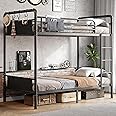 Jocoevol Metal Bunk Bed Twin Over Twin, Industrial Bunkbeds Heavy Duty Bed with Safety Guard Rails and Space-Saving Design, Steel Bed for School, Bedroom (Black)