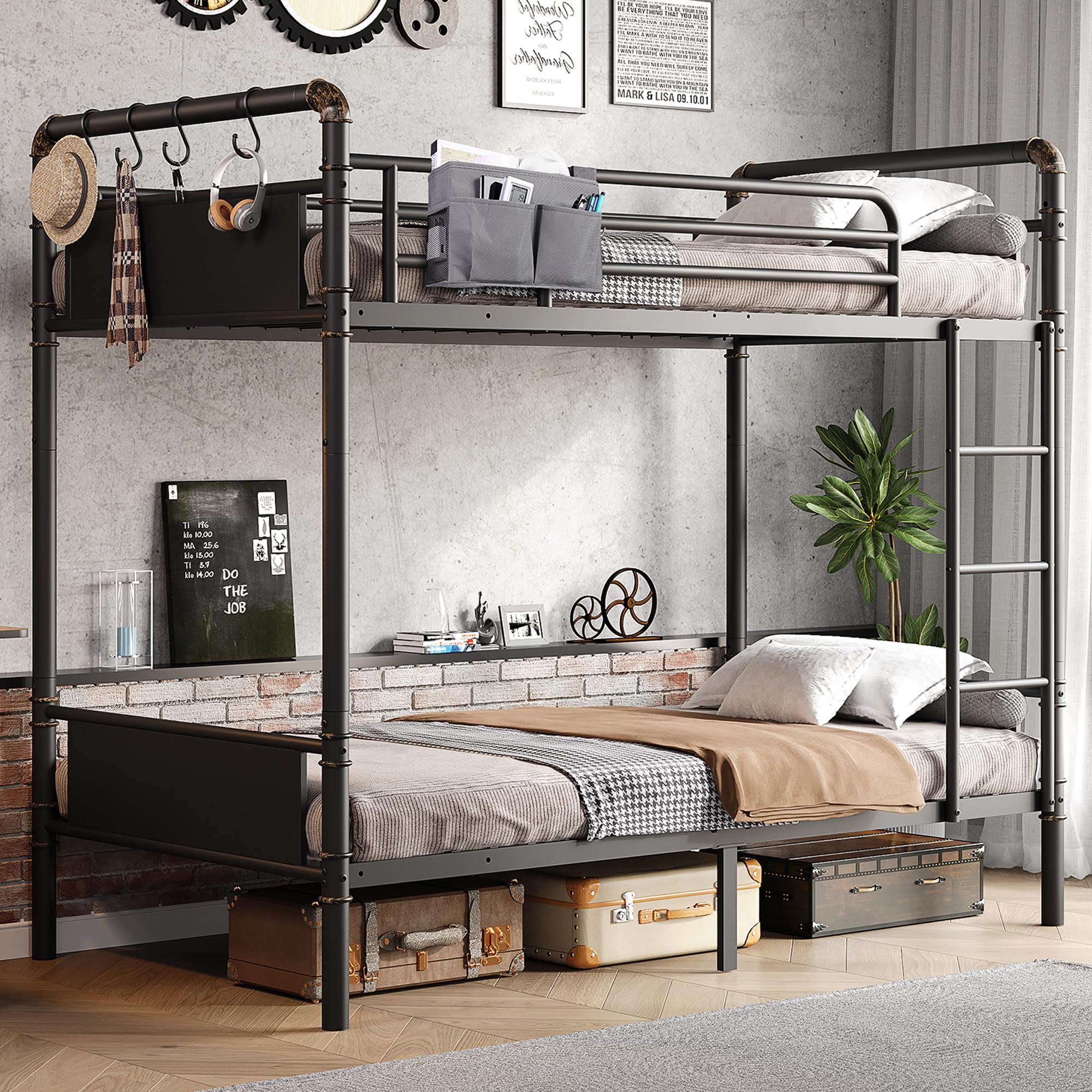 Metal Twin Bunk Bed with Ventilation and Safety Features