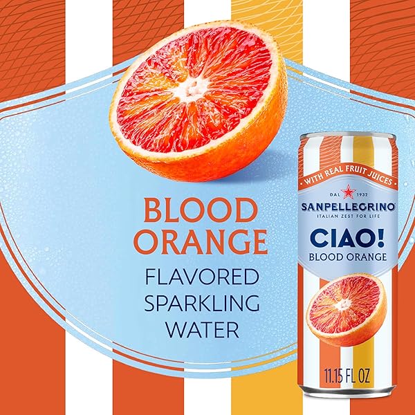 SANPELLEGRINO CIAO BLOOD ORANGE SPARKLING WATER, LOW-CALORIE ITALIAN SPARKLING WATER WITH REAL FRUIT JUICES, 0G ADDED SUGAR, 6-PACK