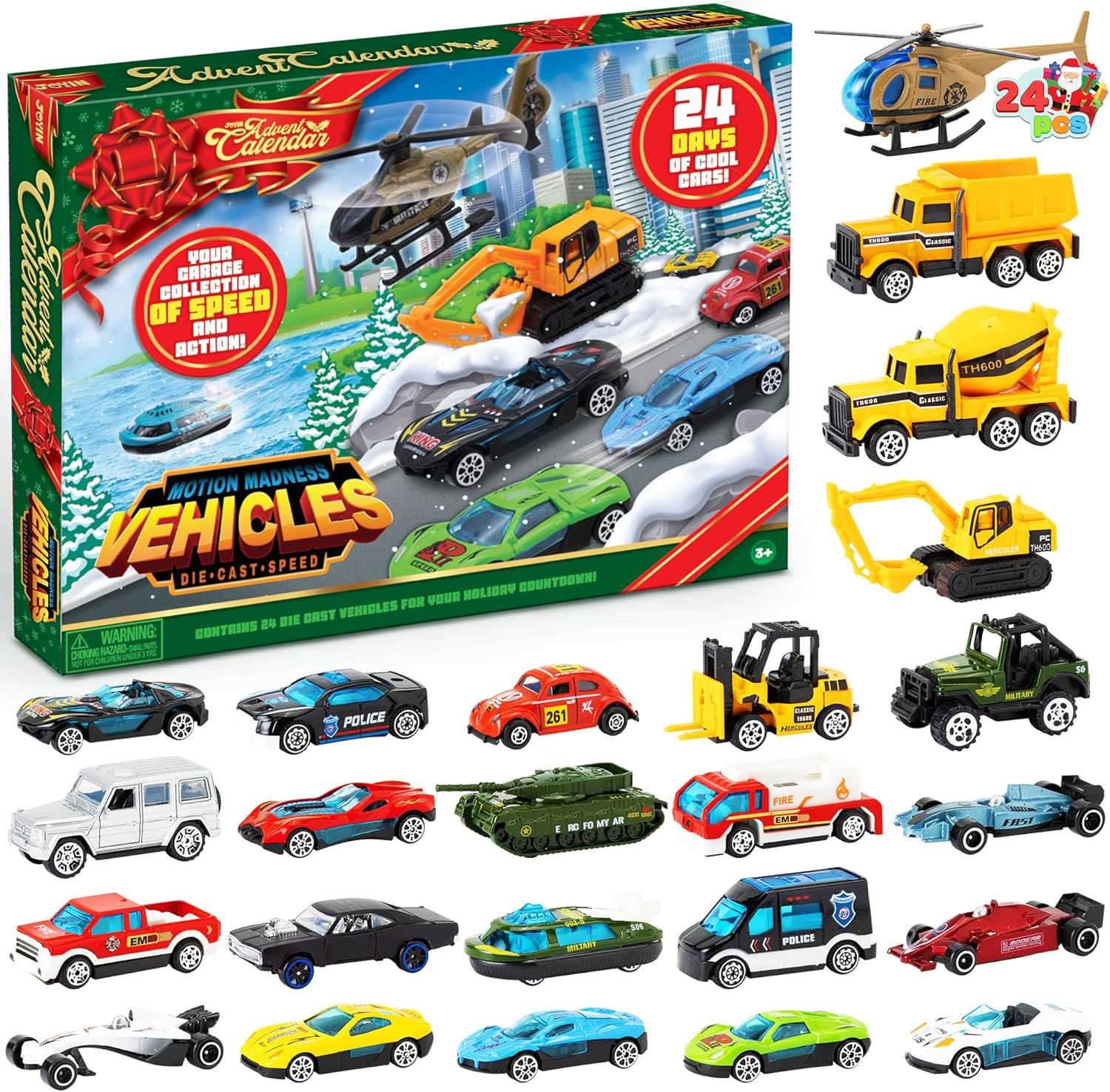 Advent Calendars - JOYIN 2023 Christmas Advent Calendar for Kids, 24 Days Countdown Calendar Toys with Diecast Cars Set for Boys Kids Party Favors, Classroom Prizes, Xmas Gift
