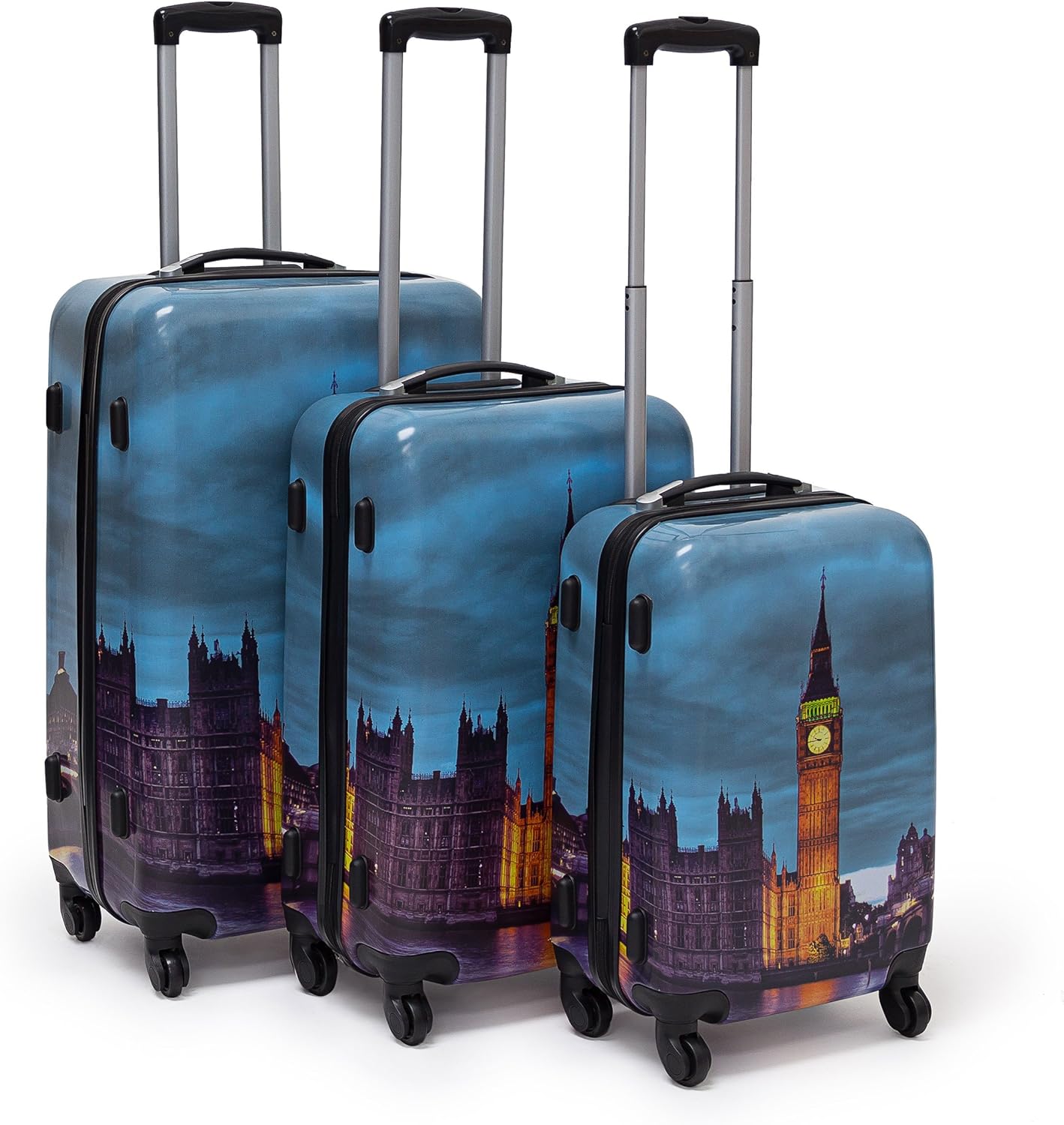 Relaxdays Hartschalenkoffer 3er Set 34, 58, 84 L, 4 Rollen Reisekoffer mit Schloss u