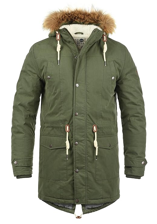 !Solid Dry Parka Herren Jacke Parka Mantel Lange warme Übergangsjacke gefüttert mit Fellkapuze
