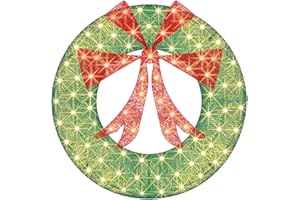 CINIQY Outdoor Christmas Decorations，Christmas Wreaths for Windows Outside，Garden w/ 140 Lights，Outdoor Christmas Lighted Decorations，Metal Wreath Lights，Lighted Christmas Decorations