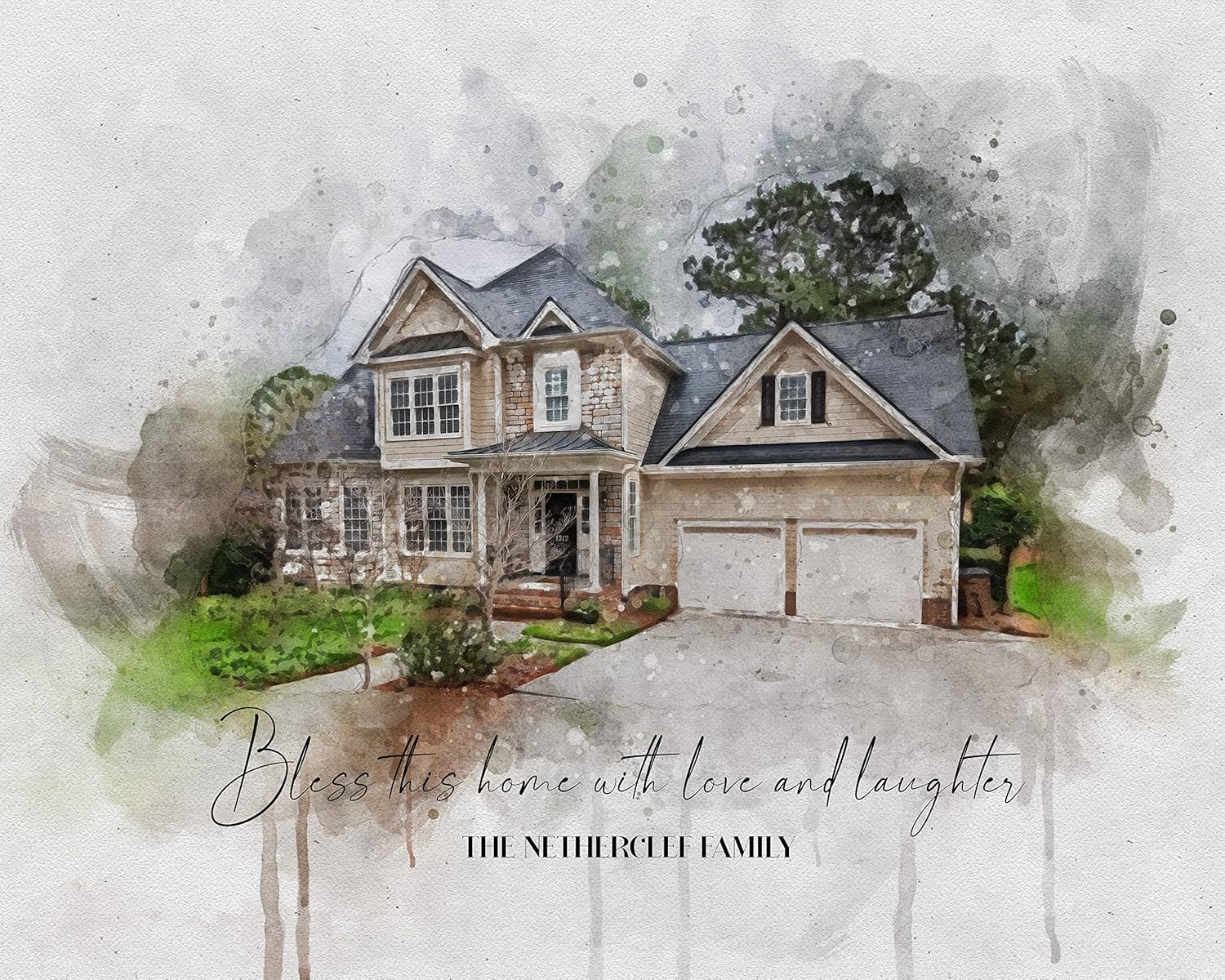 Paintings - Awesometik Custom House Portrait Watercolor, Watercolor House Painting Housewarming Gift Realtor Gift