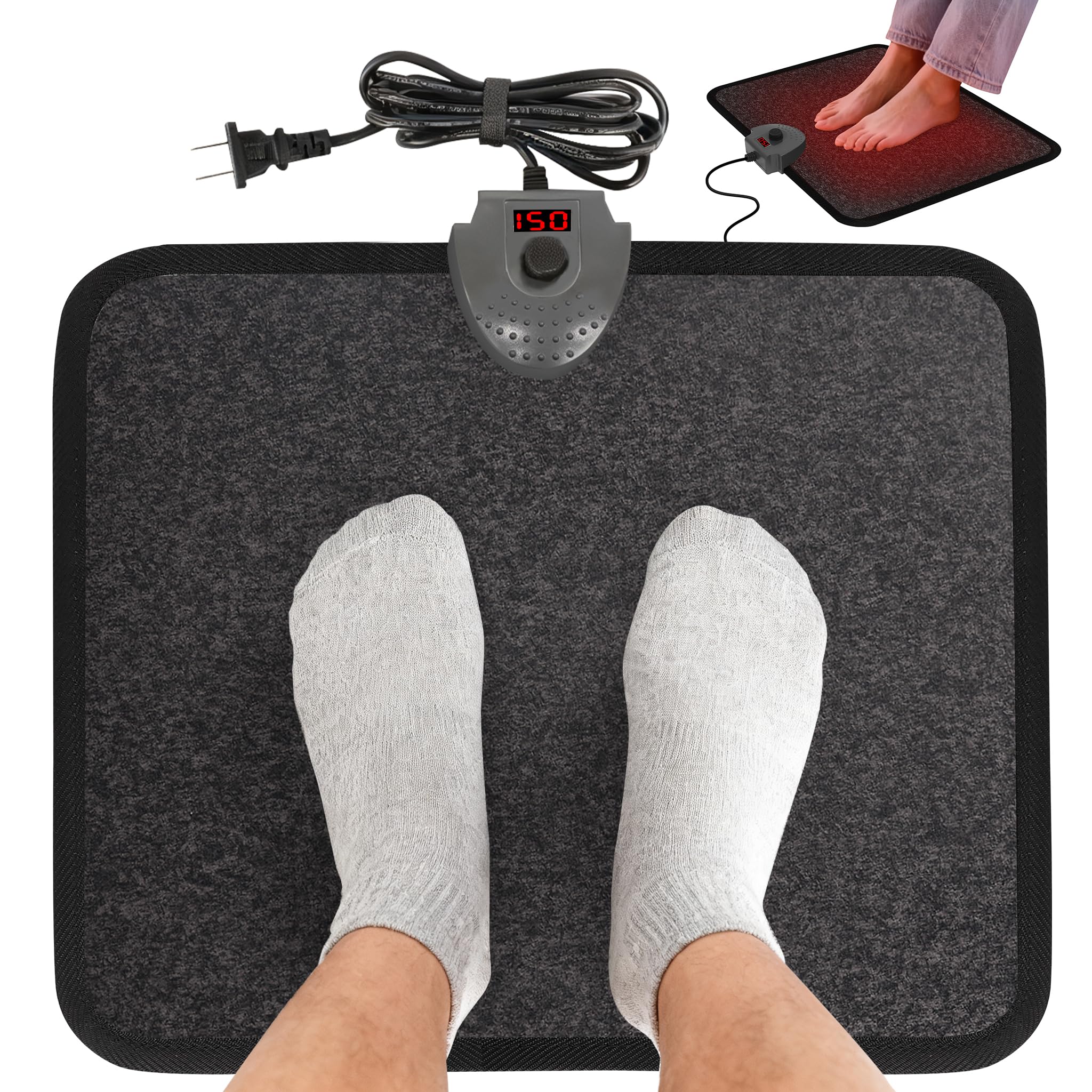 Photo 1 of Hodeamy Heated Floor Mat Under Desk for Foot Warmer - Wider 110V Adjustable Temperature Electric Space Heaters Heating Pad - Carbon Crystal & Energy Saving Feet Warmers for Office,Home (Black Gray)