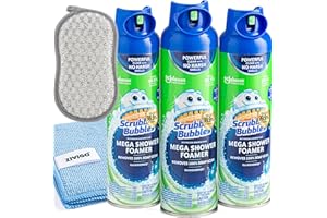ZIVIGO 3 Scrubbing-Bubles Mega Shower Foamer, Rain shower, 20 Ounce, (Pack of 3) - Bundle with 1 zvigo-Microfiber Cleaning Cloth + 1 Duvilo Dual Sided Scrubbing Sponge.