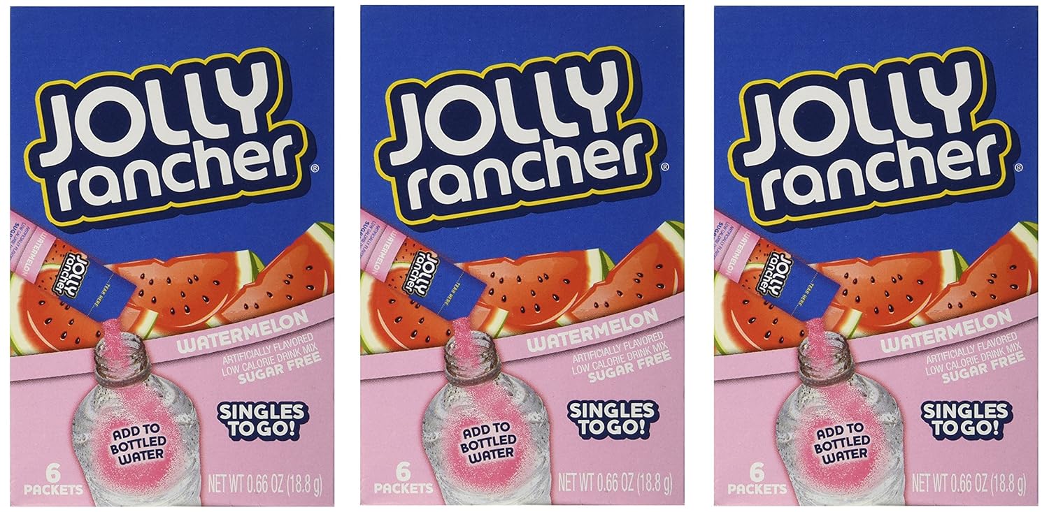 Lot of 3- (6-ct.) Boxes JOLLY RANCHER Watermelon Singles to Go! Sugar Free Drink Mix.