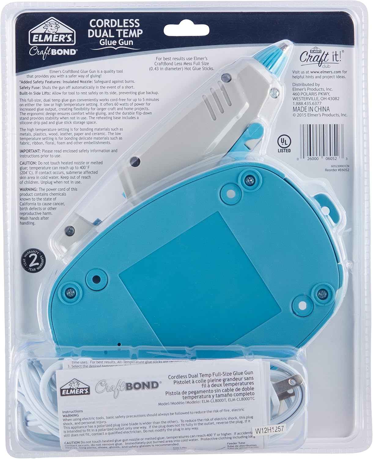 Elmer's Craft Bond Dual Temp Cordless Hot Glue Gun, 60W (E6052) : Office Products