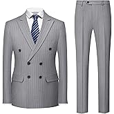 MOGU Mens Double Breasted Pinstripe Suit 2 Piece Slim Fit Tuxedo Formal Jacket and Pants for Business Wedding Prom