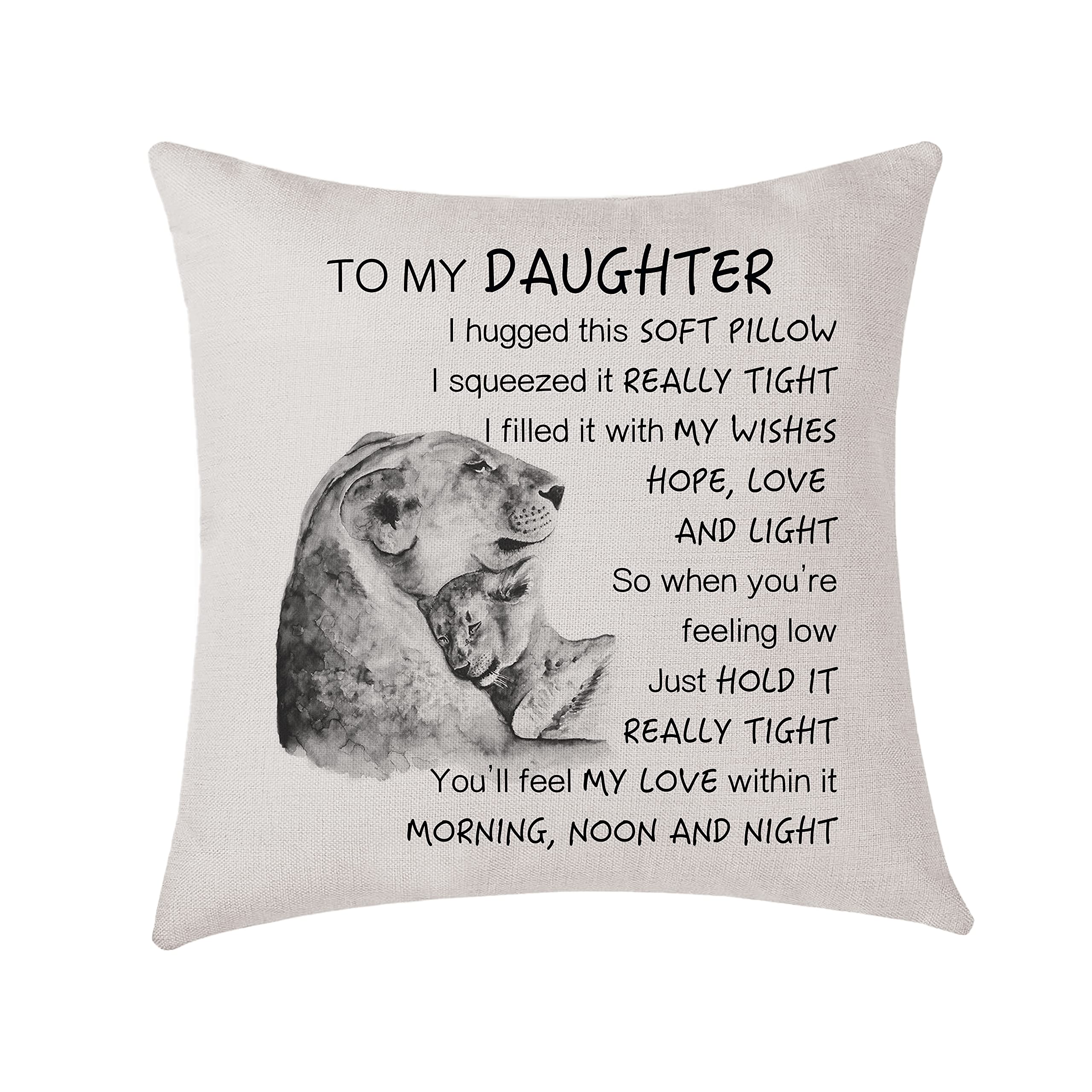 AMZKWY To My Daughter Gifts Lion Family Pattern Cushion Cover 45x45cm Throw Pillow Case Home Decor Birthday (Daughter)