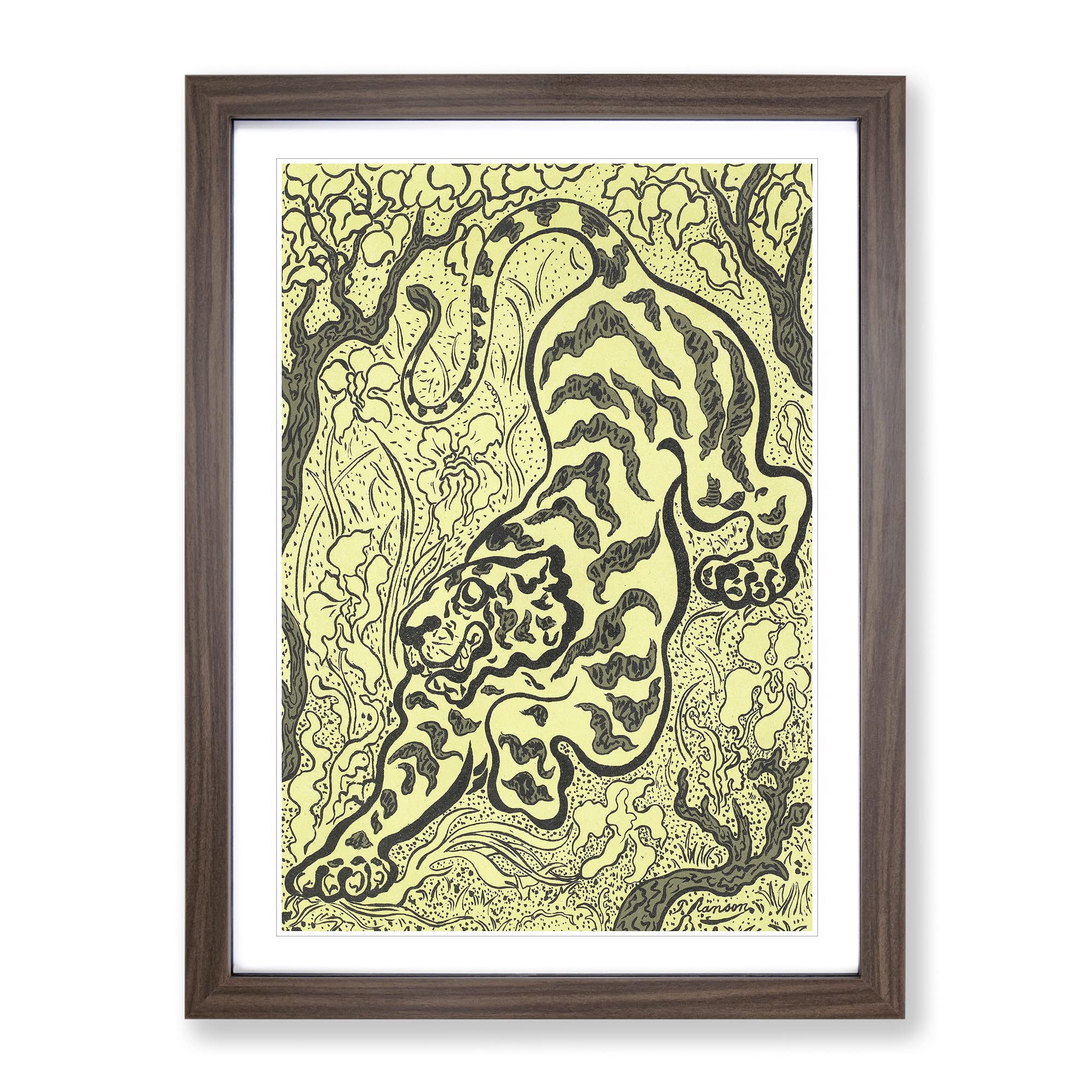 The Tiger By Paul Ranson Asian Japanese Framed Wall Art Print, Ready to Hang Picture for Living Room Bedroom Home Office Décor, Walnut A3 (34 x 46 cm)