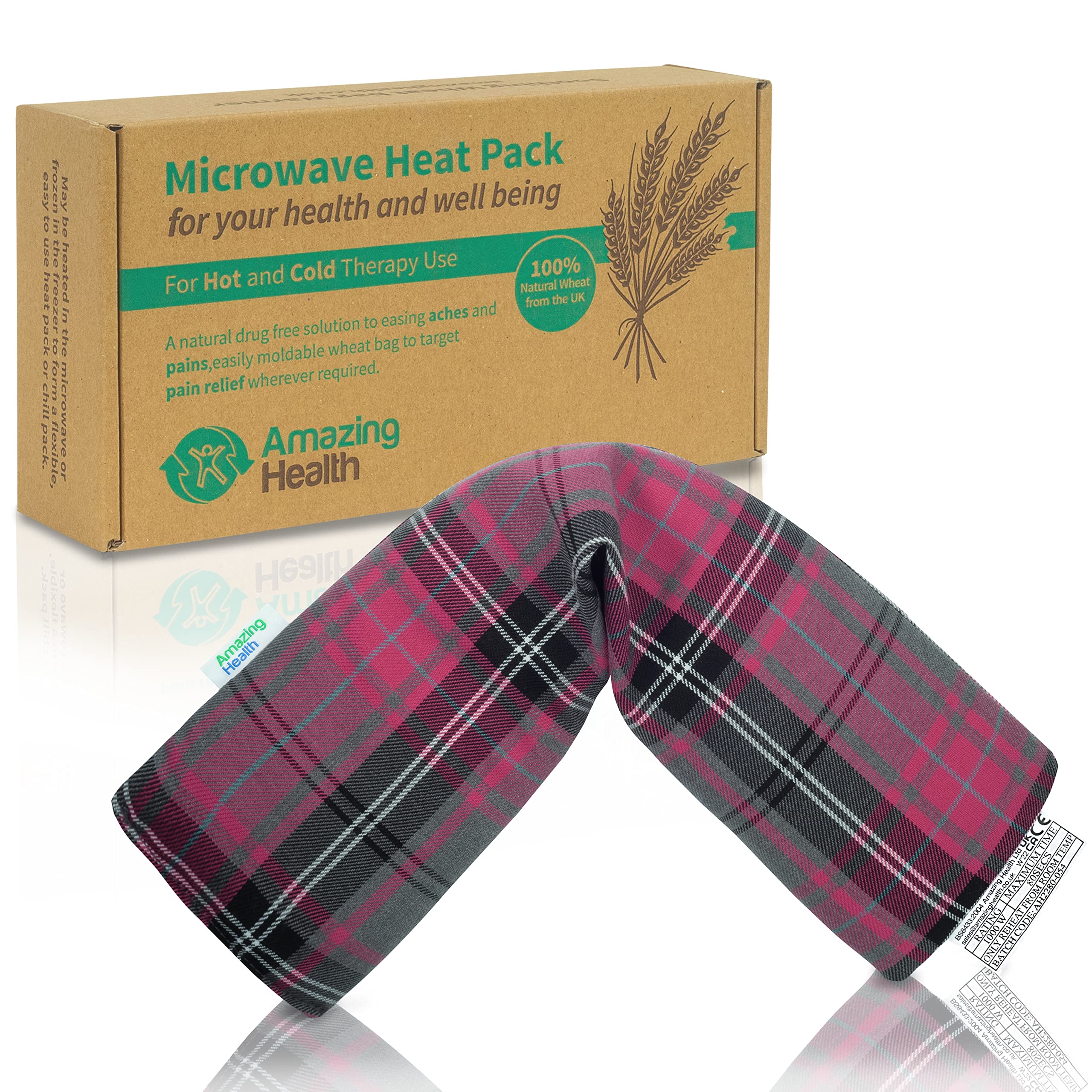 Unscented Microwave wheat bag-UK Made - NON Scented Pink Tartan Cotton Made in Britain