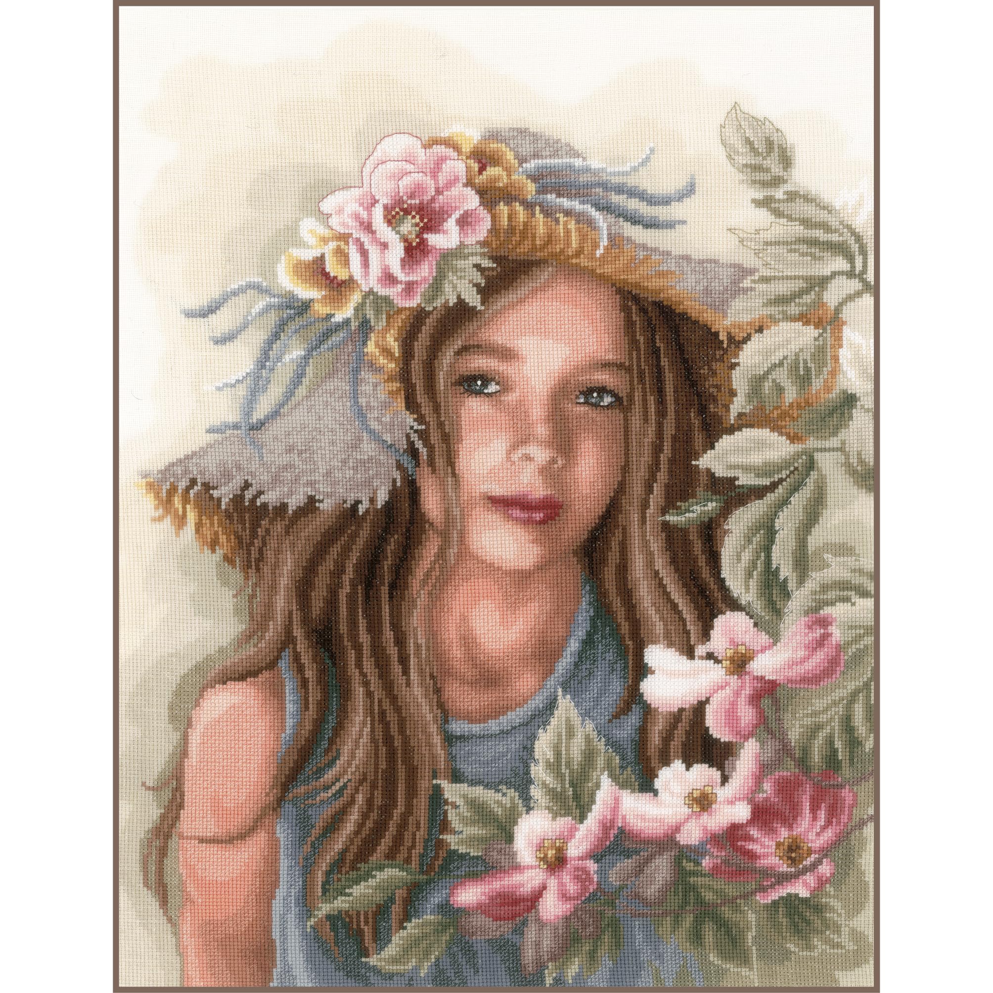 Lanarte Counted Cross Stitch Kit: Little Girl with Hat (Evenweave), Cotton, NA, 36 x 46cm