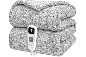 blunique Heated Blanket Electric Blanket Throw - Fast Heating Blanket Throw Double Sided Sherpa Ultra Soft Cozy with 6 Heating Levels & 1-4 Hours Auto Off, Mashine Washable, 50 x 60 Inches, Grey