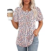 WIHOLL Short Sleeve Shirts for Women Summer Dressy Casual Tops Pleated Front