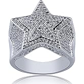 TOPGRILLZ 14K Golden Plated Star Ring Iced Out CZ Simulated Diamond Punky Rappers Ring for Men Engagement Hip Hop Jewelry