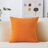 Home Brilliant Orange Pillow Cover 18x18 Decorations Fall Accent Pillow Case Striped Corduroy Soft Plush Velvet Rust Throw Pillow Cover for Couch Thanksgiving, Orange, 18 x 18 inches