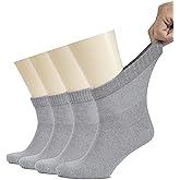 Hugh Ugoli Men's Cotton Diabetic Ankle Socks, Wide, Thin, Loose Fit and Stretchy, Seamless Toe & Non Binding Top, 4 Pairs