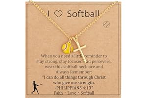 Gnamy Softball/Volleyball/Basketball/Soccer Necklace for Teen Girls Women, Gold/Silver Cross Pendant Sport Accessories Christian Christmas Stocking Stuffers Jewelry Gifts for Teens Kids Lovers