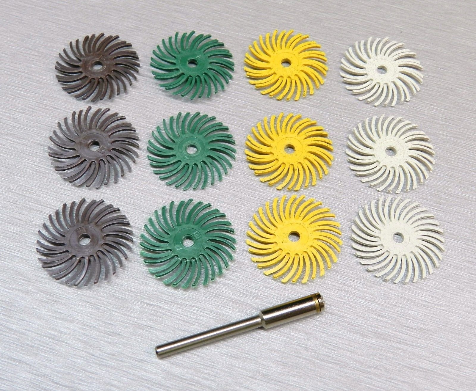 3M RADIAL BRISTLE DISCS 1" DIAMETER 4 GRIT ASSORTMENT 12 BRUSHES & 1