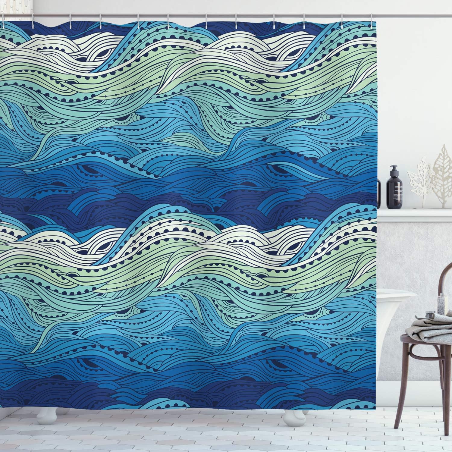 Ambesonne Aquatic Shower Curtain, Conceptual Ocean Themed