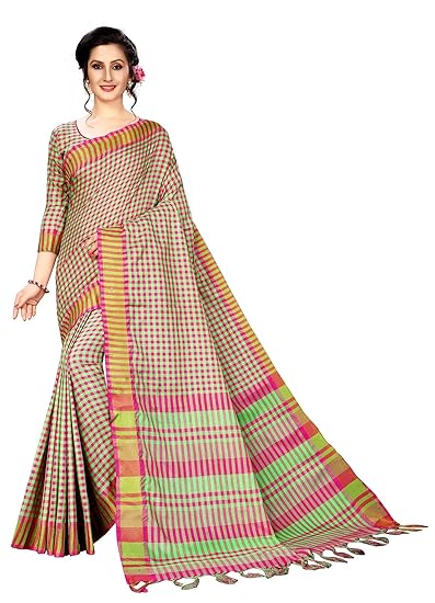 Womens Linen Saree With Unstitched Blouse