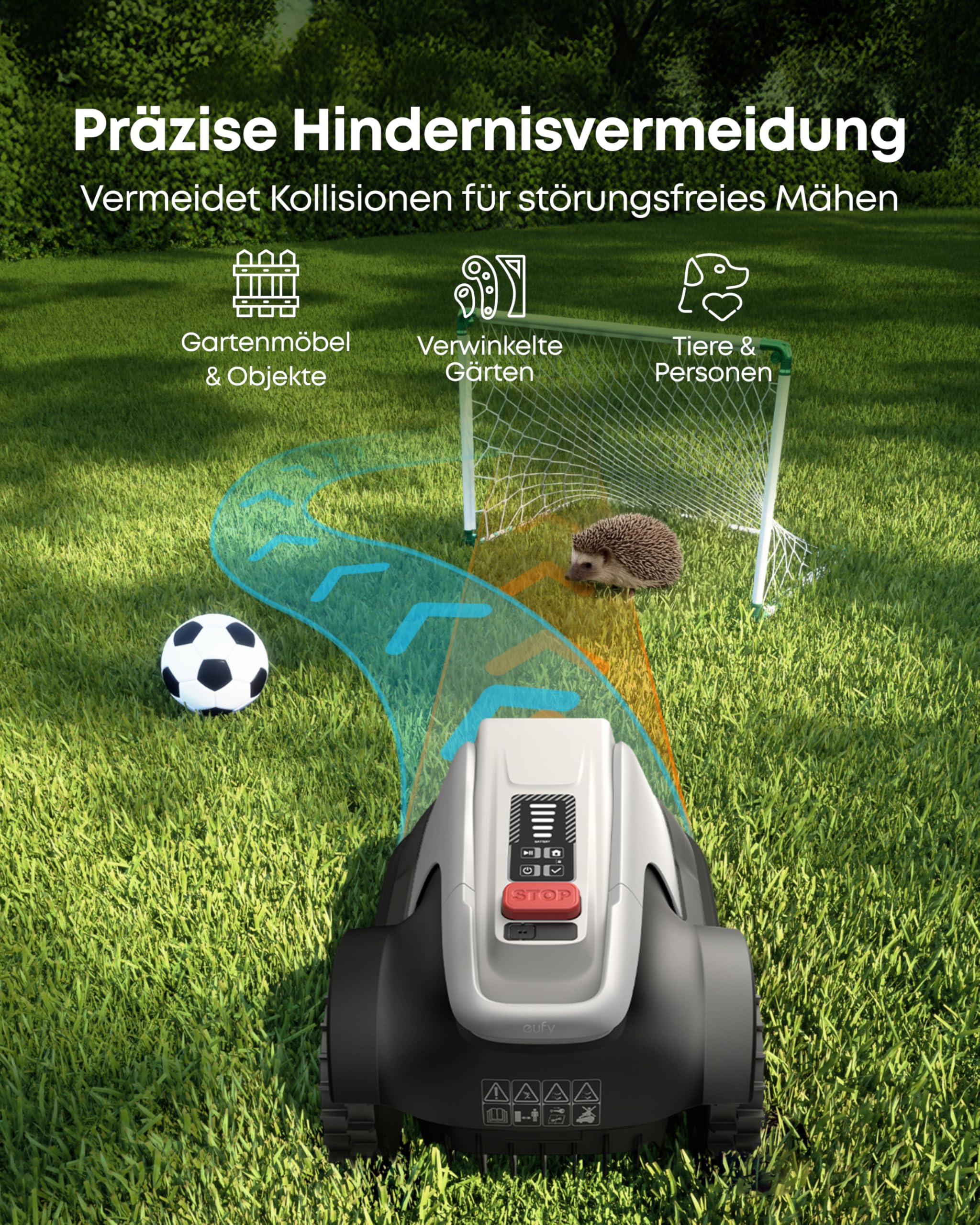 eufy E18 Mähroboter ohne Begrenzungskabel, bis 1200m², ohne RTK & Signalausfälle, TrueVision Technologie, GNSS, Präzisionsrandschnitt, Hindernisvermeidung, App-Steuerung, tierfreundlich & igelsicher 7