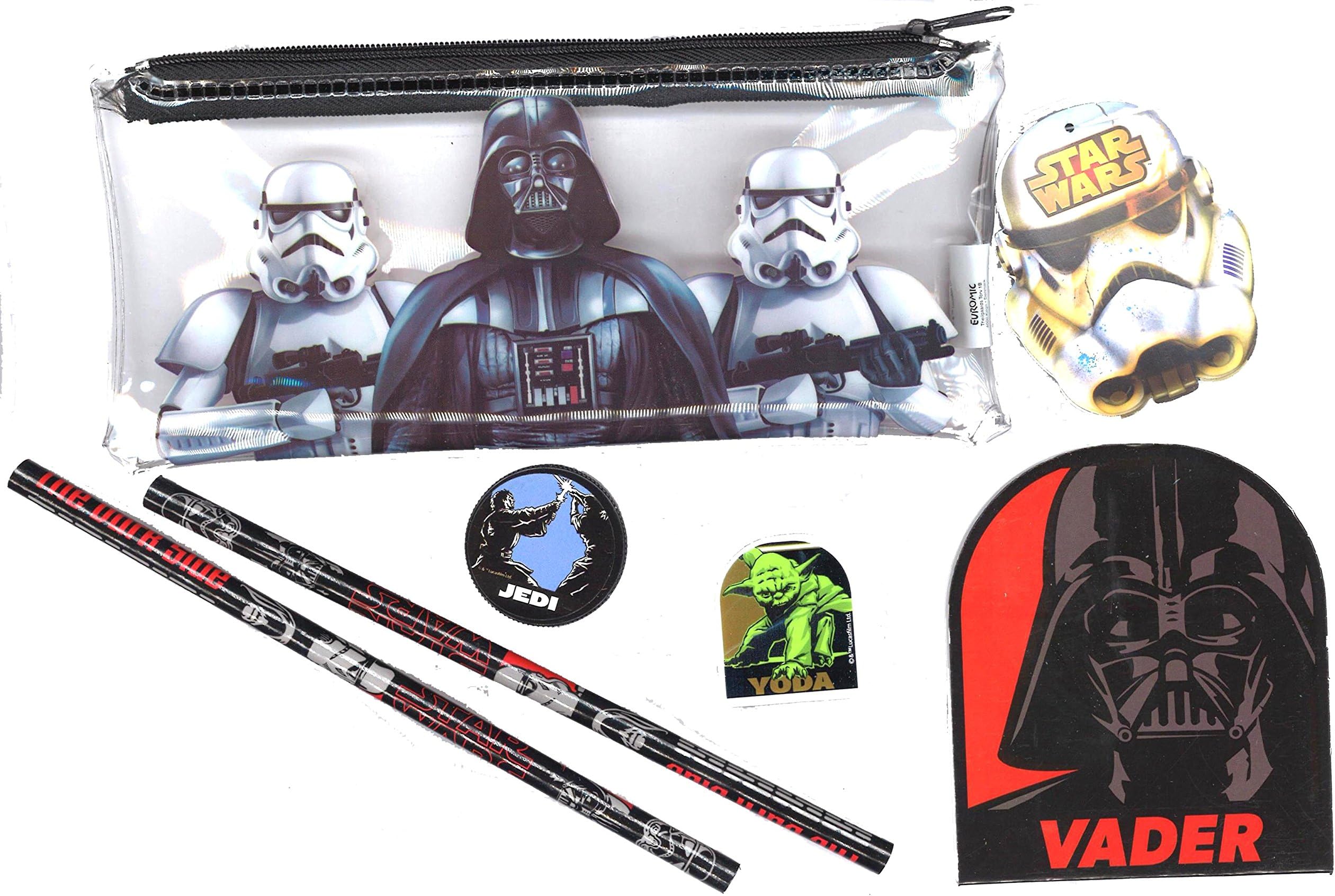 Star Wars Pencil Case - Disney Licensed Stationery - Includes Pencils, Eraser, Notepad & Pencil Sharpener