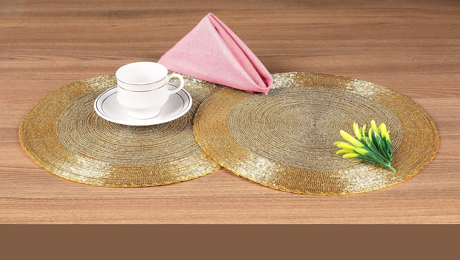 Farmhouse Beaded Placemat 32 Cm Round 4 Pack Gold BigaMart