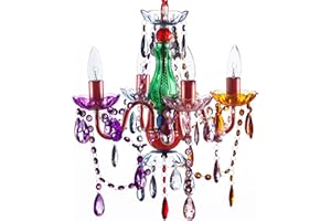GYPSY COLOR The Original Brink House 4 Light Multicolor Hardwire Flush Mount Chandelier H17.5”xW15”, Red Metal Frame with Multicolor Glass Stem and Acrylic Crystals