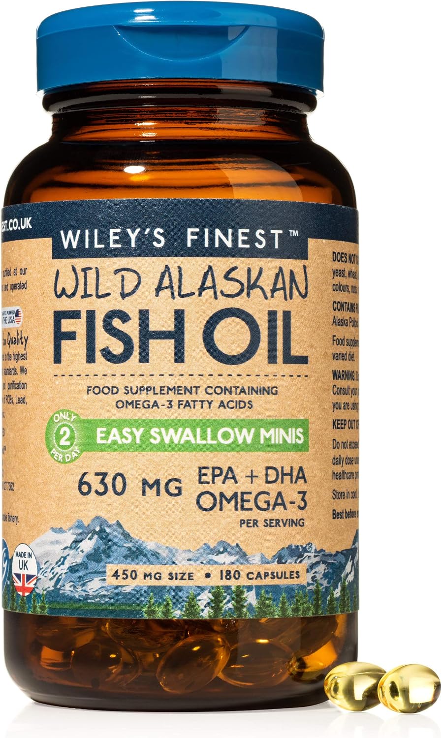 Wiley's Finest Wild Alaskan Fish Oil Easy Swallow Minis, Omega-3 Fish Oil Supplement for Adults and Kids