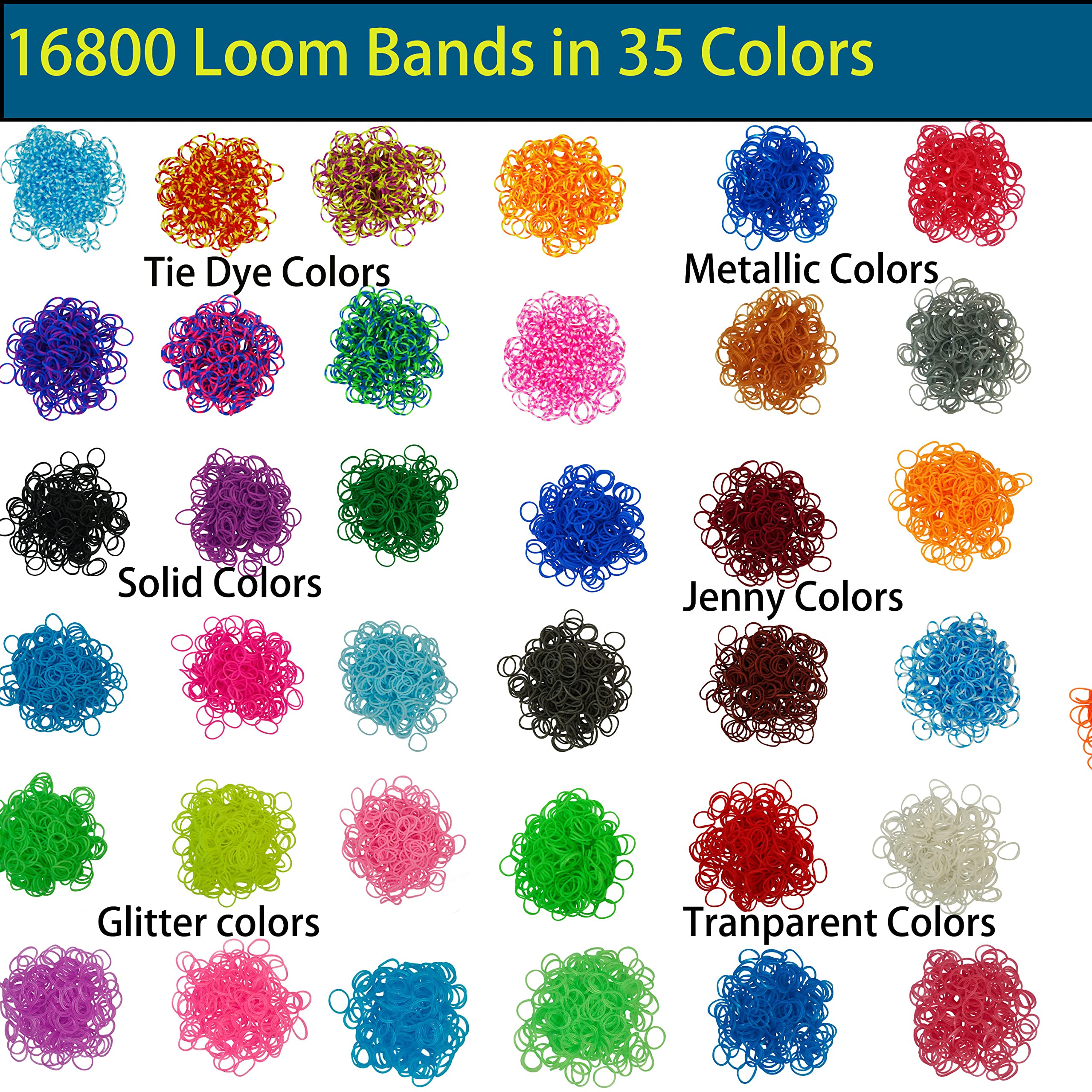 XYTLAX 16800+ Loom Bands Kit with 3 Layer Container, 35 Colors, 500 S-Clips, 300 Beads, 30 Charms, 10 Zipper Hooks, Rubber Bands Bracelet kit, Loom Bracelet Making Kit Creativity Birthday Kits (Pink)