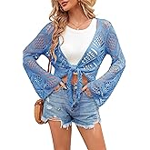 SUNMMWERY Womens Summer Boho Tops Sheer Crochet Coverup Beach Bathing Swimsuit Cover Ups Shrugs Crop Swimwear Outfits
