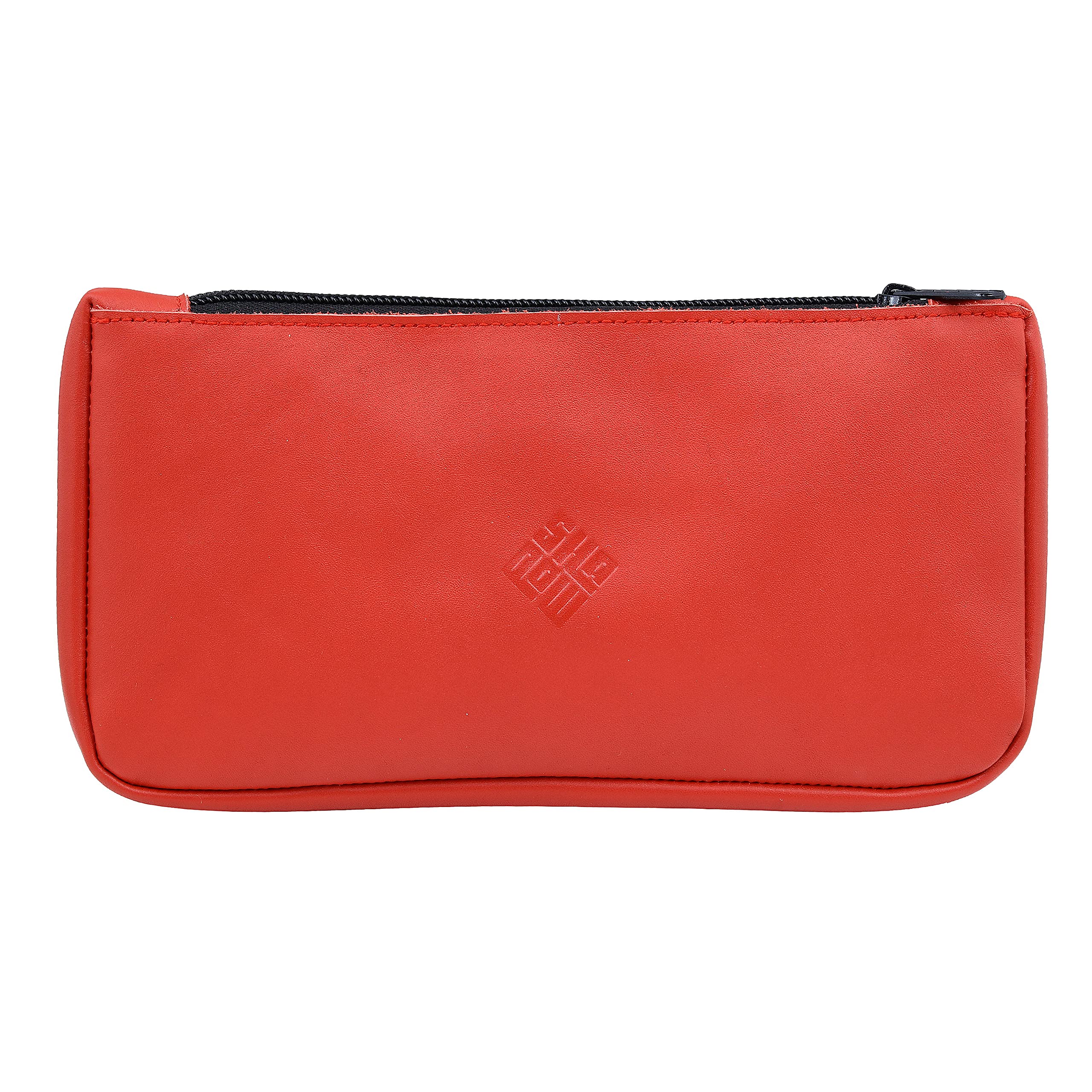 SHADOW DANCE UK Red Leather Pencil Case Clutch Art School Makeup Mobile Phone Genuine Cosmetic Case Stationery Bag for Pens, Markers, Change, Coins (Clutch Case, Red)