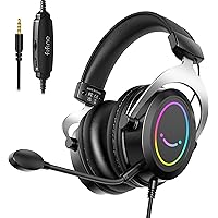 Fifine PC Gaming Headset, 3.5mm Jack Over-Ear Headphones with Passive Noise Canceling, Detachable Microphone, Lightweight Wir