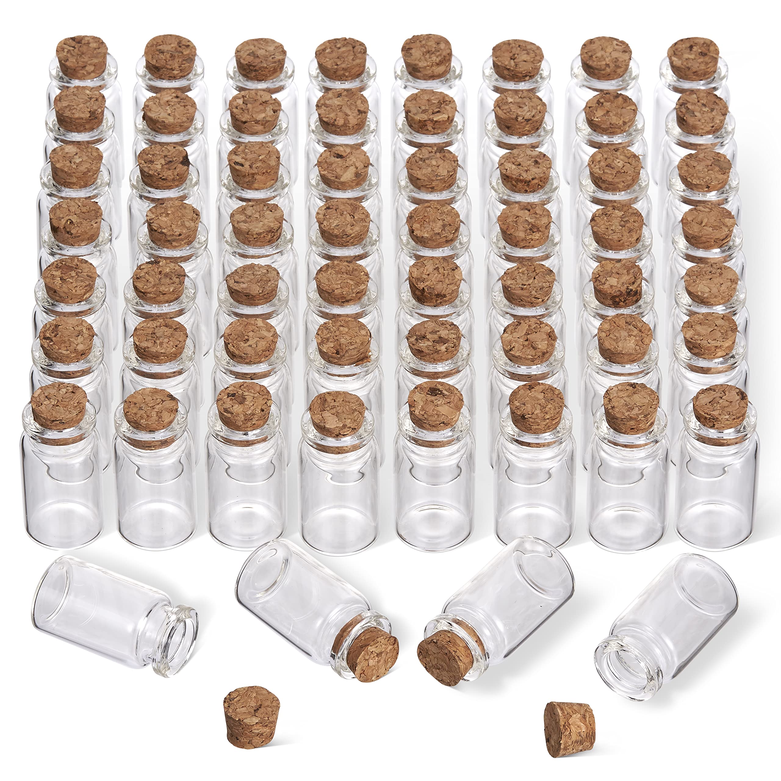 THE TWIDDLERS 60 Mini Glass Jars, Clear Small Glass Bottle Containers with Cork Lids for Wedding DIY Crafts Spell Beads Vial Storage, 4cm