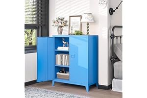 LISSIMO Metal Storage Cabinet,Home Office Cabinet with Doors and Adjustable Shelves,Locking Cabinet with Adjustabl Leg Levelers Assembly Required(Blue)