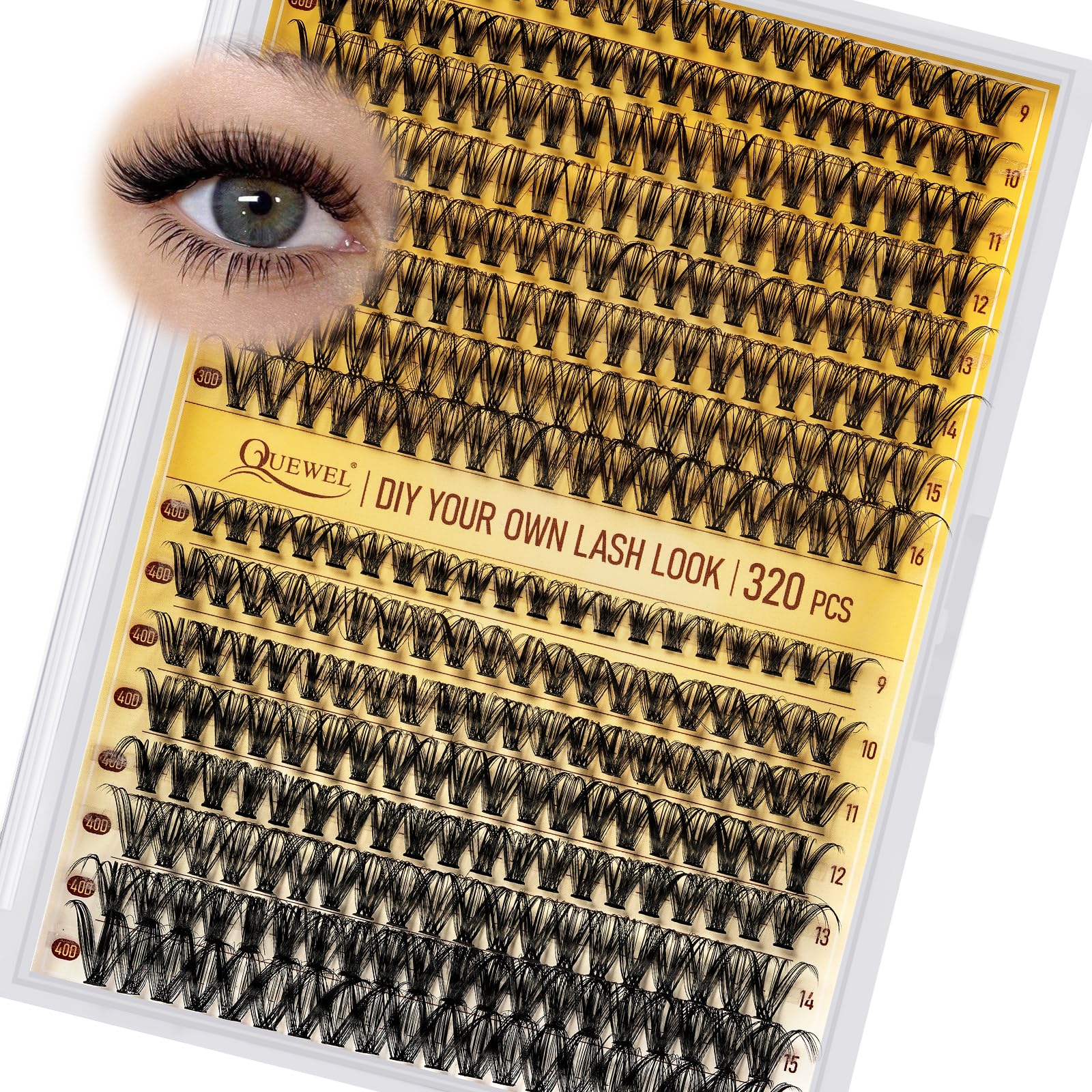 320Pcs Individual Lashes QUEWEL Cluster Lashes 30D+40D D Curl MIX9-16mm Individual Lash Extension Lash Clusters DIY Eyelash Extensions For Home Use (30D+40D 0.07D MIX9-16mm)