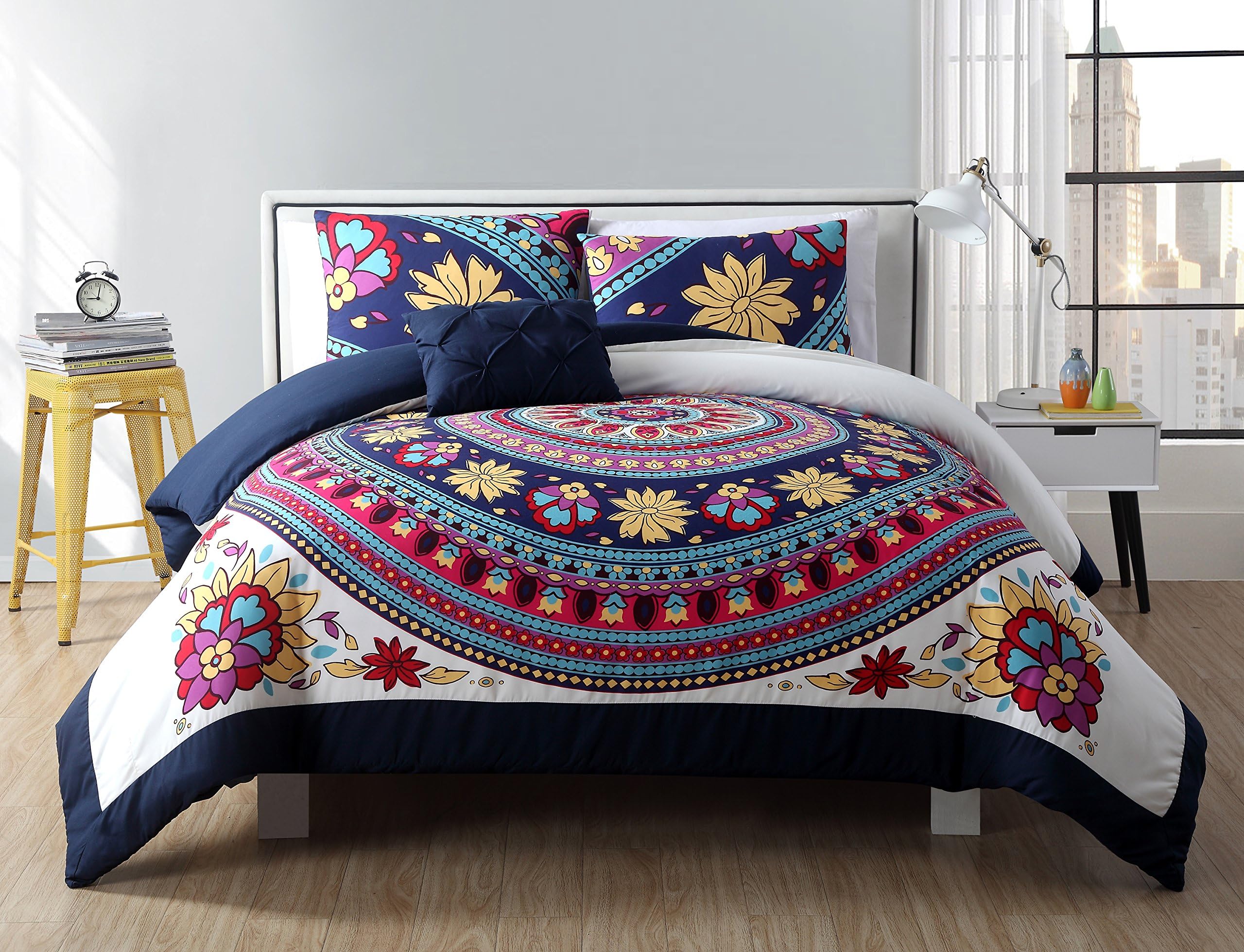 VCNY Home Ahimsa Bright Bohemian Style Comforter Set, Twin XL, Pink