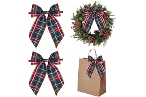 AIMUDI Christmas Bows for Gift Wrapping 6×9'' Navy Blue and Gold Plaid Bows for Christmas Tree Wreath Bows with Wire Edge Premade Bows for Craft Present Indoor Holiday Christmas Decorations, 10 PCs