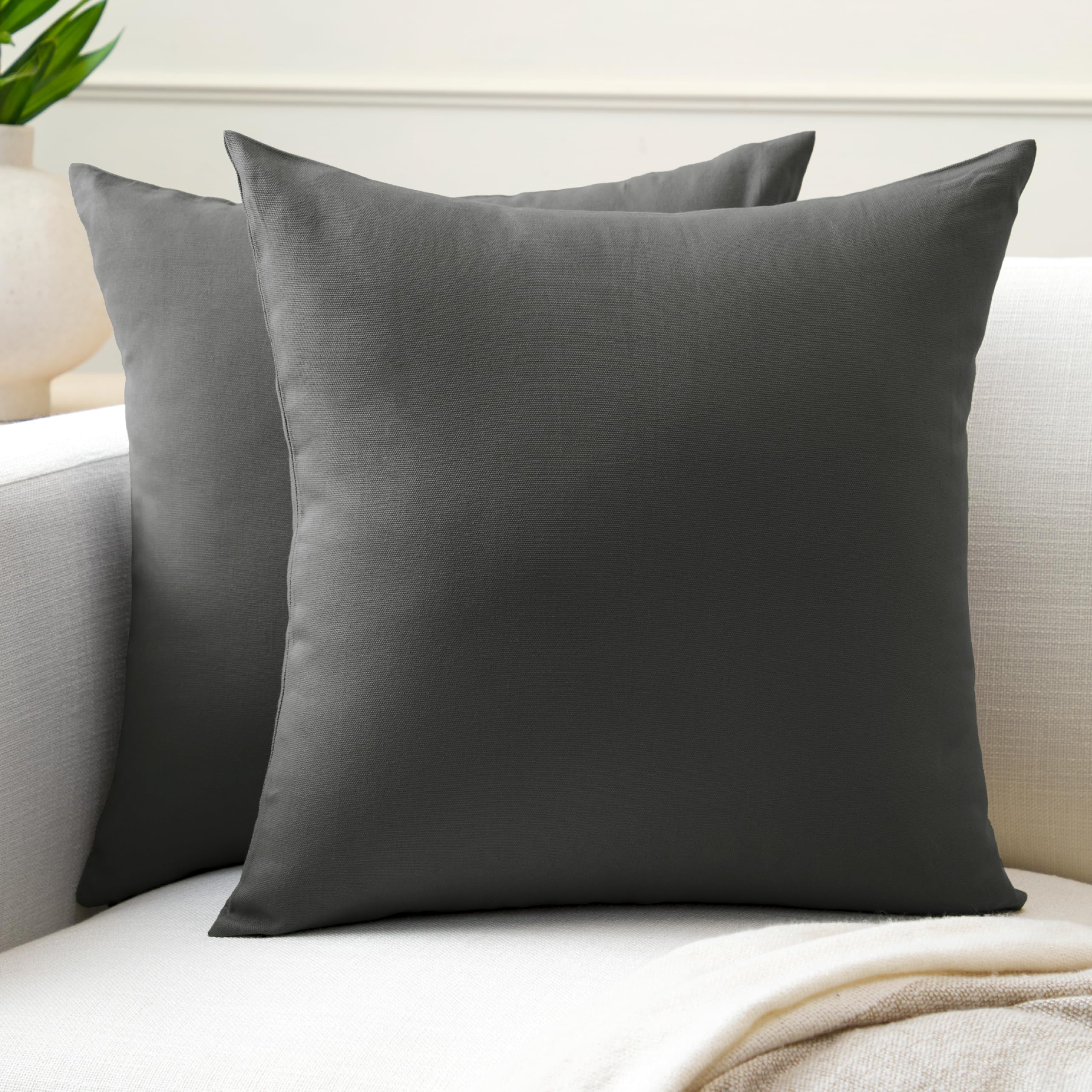 Encasa XO Cotton Throw Pillow Covers Set of 2 I 18x18 in (45x45 cm) - Charcoal Grey I No Insert I Plain Square Pillowcases I Machine Washable | Indoor Use Only
