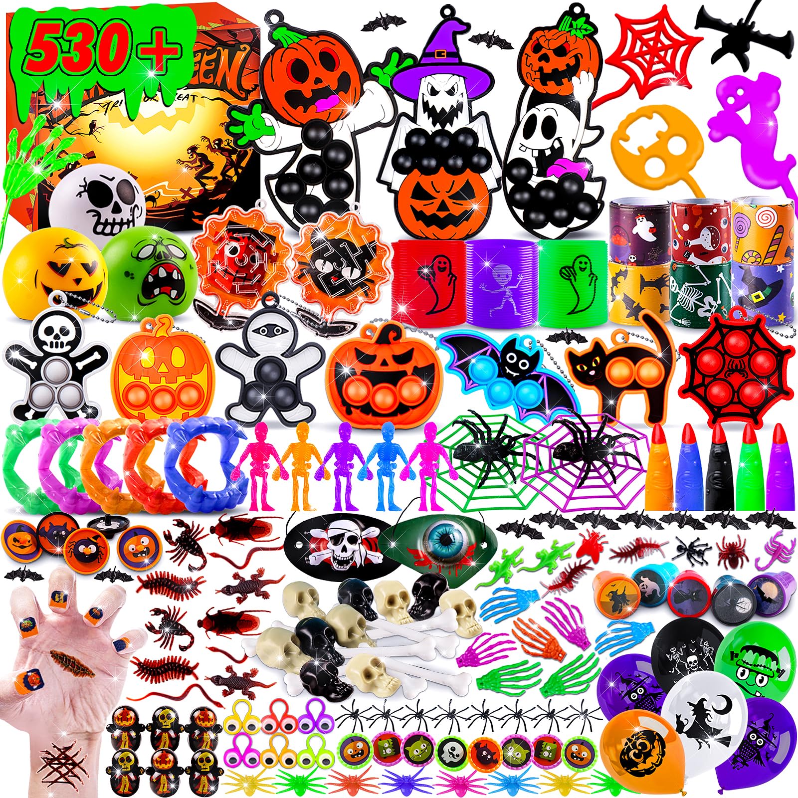 Photo 1 of ChildFun 530 PCS Halloween Party Favors for Kids, Halloween Toys Bulk for Goodie Bags Fillers, Non-Candy Treats, Classroom Prizes, Halloween Gifts for Boys Girls